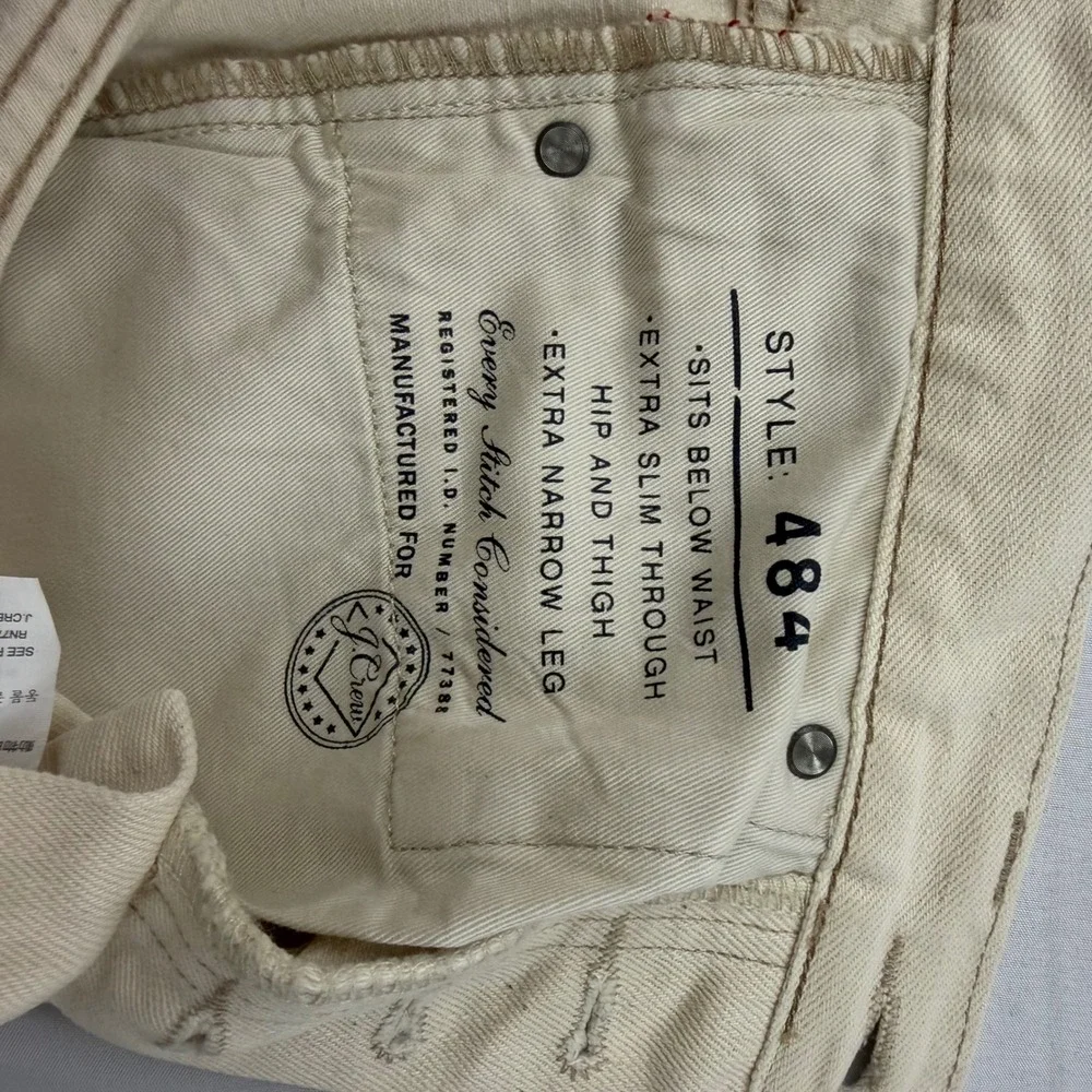 J.Crew 484 Slim Fit Selvedge Jeans Mens 28x30 Cream Off-White Extra Narrow Leg